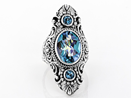 Artisan Collection Of Bali™ 5.45ctw Peter Pan Green™ Quartz And Swiss Blue Topaz Silver Ring - Size 7