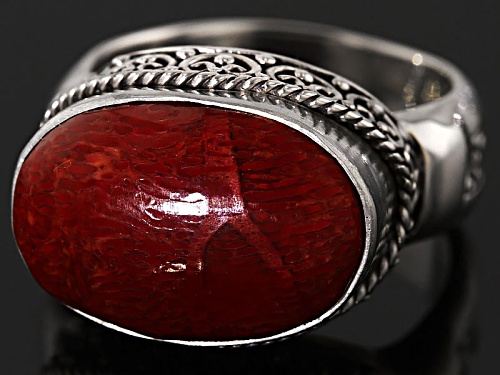 Artisan Gem Collection Of Bali™ Oval Cabochon Red Coral Sterling Silver Solitaire Ring - Size 5