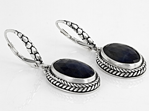 Artisan Collection Of Bali™ 9.24ctw 14x10mm Oval Blue Sapphire Sterling Silver Dangle Earrings