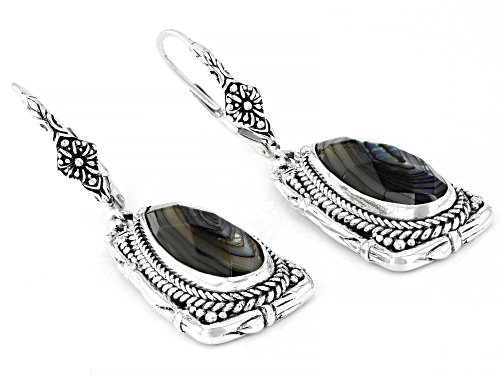 Artisan Collection Of Bali™ 20x8mm Pear Shape Abalone Doublet Silver Basket Weave Design Earrings