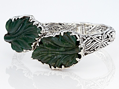 Artisan Collection Of Bali™ 33x21mm Carved Moss Agate Sterling Silver Leaf Bracelet - Size 6.5