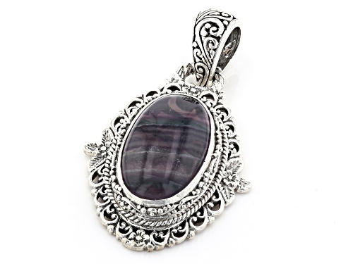 Artisan Collection Of Bali™ 25x15mm Oval  Banded Fluorite Doublet Silver Pendant