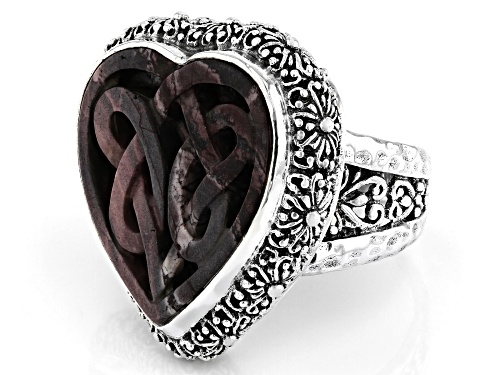 Artisan Collection Of Bali™ 23x21mm Carved Porcelain Jasper Sterling Silver Celtic Heart Ring - Size 7