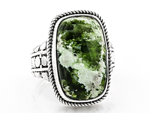Artisan Collection Of Bali™ 20x12mm Rectangular Cushion Cabochon Chrome Chalcedony Silver Ring - Size 8