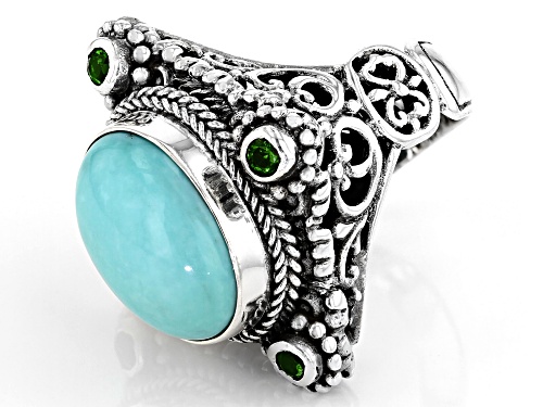 Artisan Collection Of Bali™ 16x12mm Oval Turquoise And .24ctw Chrome Diopside Silver Ring - Size 9