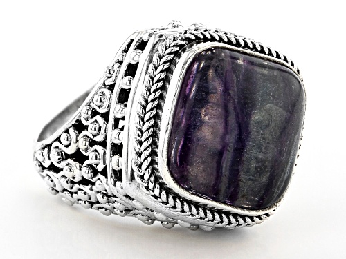 Artisan Collection Of Bali™ 15mm Square Cushion Banded Fluorite Sterling Silver Solitaire Ring - Size 7