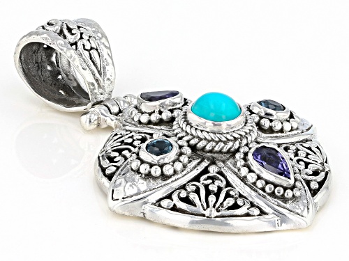 Artisan Collection Of Bali™ 1.76ctw Paraiba Color Ethiopian Opal, Tanzanite & Kyanite Silver Pendant