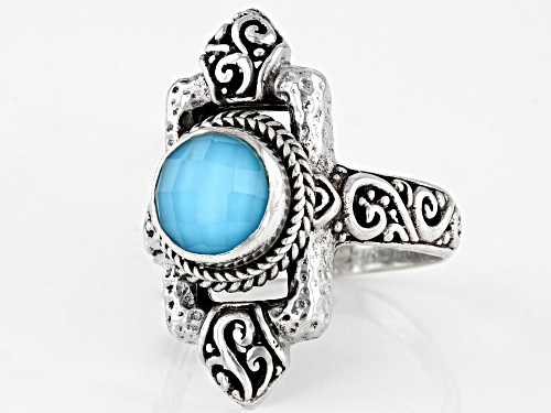 Artisan Collection of Bali™ 8mm Round Sleeping Beauty Turquoise Quartz Doublet Silver Ring - Size 10