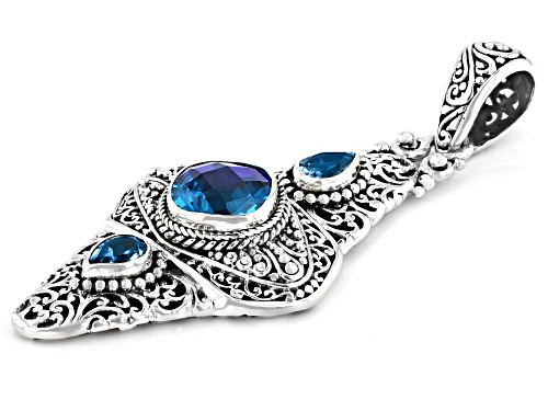 Artisan Collection of Bali™ 6.14ctw Paraiba Color Quartz Triplet & Topaz Silver Pendant
