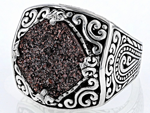 Artisan Collection of Bali™ 14mm Southwest Chili™ Drusy Quartz Silver Ring - Size 7