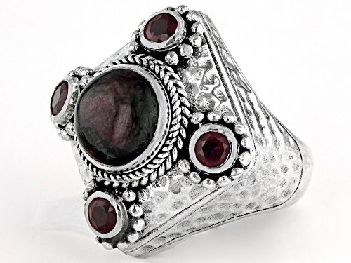 Artisan Collection of Bali™ 10mm Eudialyte & 1.36ctw Mahaleo(R) Ruby Silver Ring - Size 7