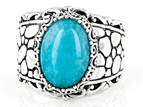 Artisan Collection of Bali™ 14x10mm Oval Amazonite Silver Watermark Ring - Size 8