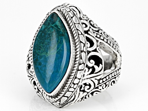 Artisan Collection of Bali™ 20x10mm Chrysocolla Sterling Silver Watermark Ring - Size 7