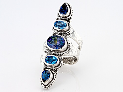 Artisan Collection of Bali™ 5.28ctw Blueicious™ Quartz & Topaz Silver Ring - Size 7