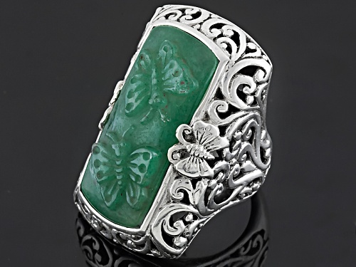 Artisan Collection of Bali™ 31x14mm Carved Double Butterfly Dyed Quartzite Silver Ring - Size 5