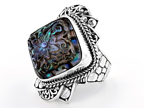 Artisan Collection of Bali™ 17mm Carved Abalone Quartz Doublet Silver Ring - Size 7