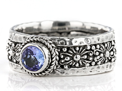 Artisan Collection of Bali™ 0.43ct Round Tanzanite Silver Hammered Ring - Size 8