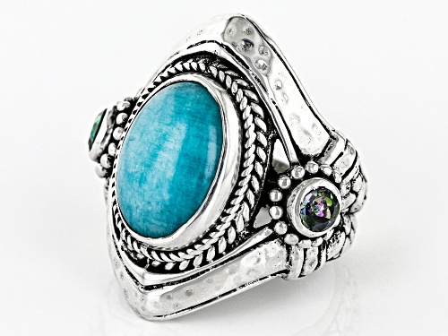 Artisan Collection of Bali™ Amazonite & .60ctw Bali Crush™ Topaz Silver Ring - Size 9