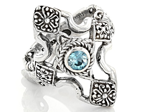 Artisan Collection of Bali™ .30ct Blue Zircon Silver Elongated Ring - Size 6