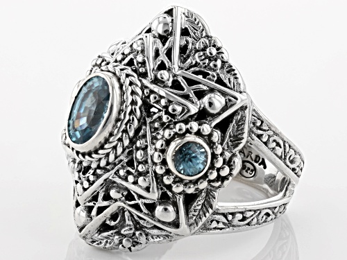Artisan Collection of Bali™ 1.51ctw Blue Zircon Silver Tree of Life Ring - Size 8