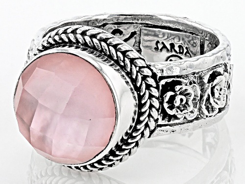 Artisan Collection of Bali™ 5.10ct Morganite Color Quartz Triplet Silver Ring - Size 8
