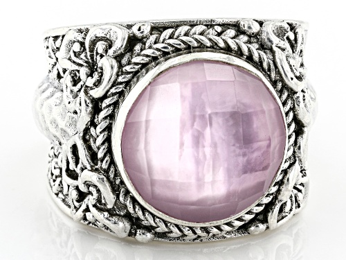Artisan Collection of Bali™ 12mm Rose Mother-of-Pearl Quartz Triplet Silver Ring - Size 7