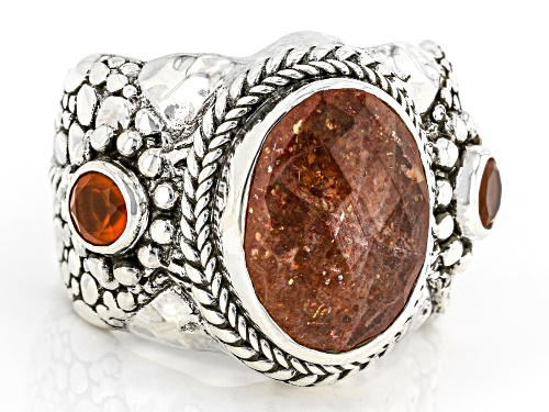 Artisan Collection of Bali™ 3.80ct Orange Sunstone & .40ctw Carnelian Silver Ring - Size 7