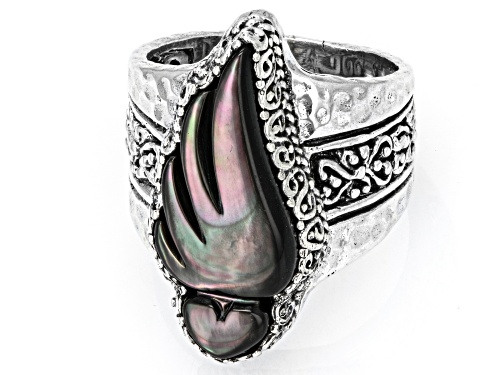 Artisan Collection of Bali™ 24x10mm Carved Mother-Of-Pearl Angel Wing Silver Ring - Size 8