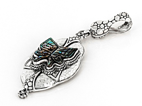 Artisan Collection of Bali™ 18mm Carved Abalone Shell Butterfly Silver Enhancer Pendant