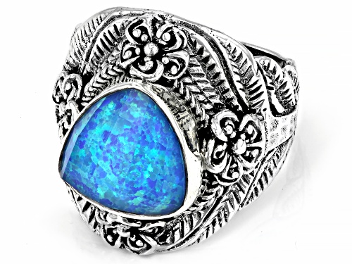 Artisan Collection of Bali™ 4.68ct Lab Created Twilight Opal Quartz Doublet Silver Ring - Size 8