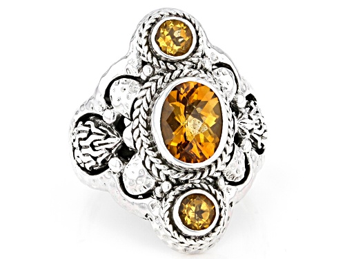 Artisan Collection of Bali™ 3.38ctw Citrine Silver Chainlink & Hammered Ring - Size 8