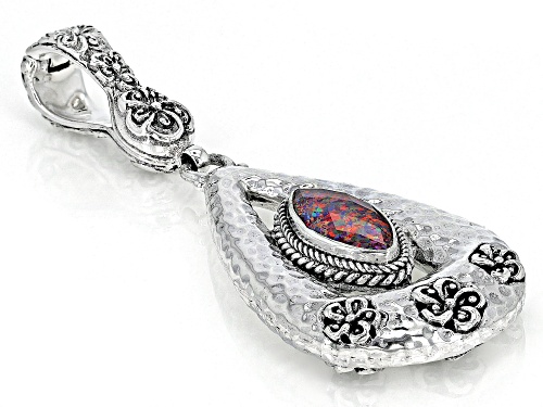 Artisan Collection of Bali™ 2.21ct Red Ember Lab Created Opal Quartz Doublet Silver Pendant