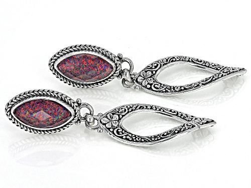 Artisan Collection of Bali™ 4.42ctw Red Ember Lab Created Opal Quartz Doublet Silver Earrings