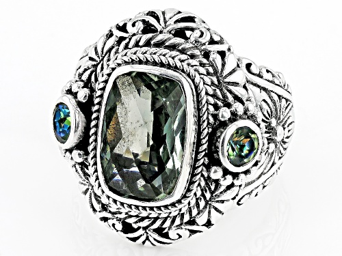 Artisan Collection of Bali™ 3.58ctw Prasiolite & Bali Crush™ Topaz Silver Ring - Size 7