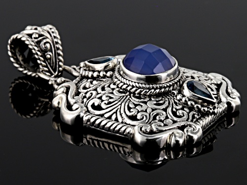 Artisan Gem Collection Of Bali™ Blue Chalcedony And .90ctw Swiss Blue Topaz Silver Pendant
