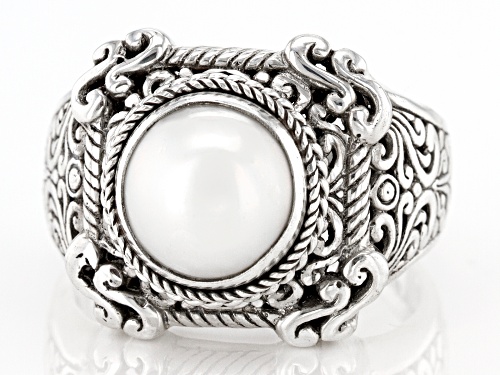 Artisan Gem Collection Of Bali™ 11mm Round Cultured White Mabe Pearl Silver Solitaire Ring - Size 12