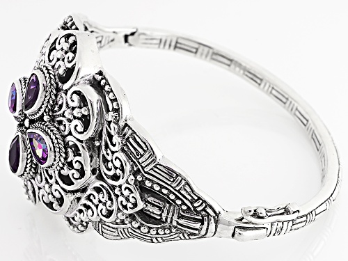 Artisan Gem Collection Of Bali™ Talkative™ Mystic Quartz®, African Amethyst Silver Bracelet - Size 6.75