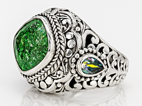 Artisan Of Bali™ 5.30ctw Green Crackle Quartz And Caribbean Crush™ Mystic Topaz® Silver Ring - Size 7