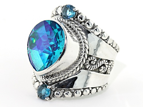 Artisan Gem Collection Of Bali™ Caribbean Quartz Triplet And .50ctw Swiss Blue Topaz Silver Ring - Size 12
