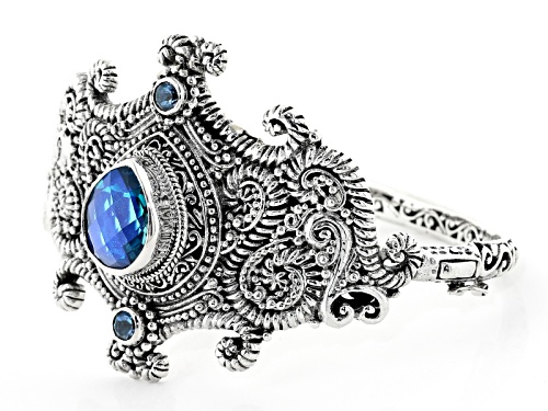 Artisan Gem Collection Of Bali™ Caribbean Quartz Triplet & .50ctw Swiss Blue Topaz Silver Bangle - Size 7
