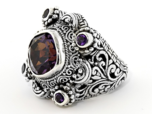 Artisan Gem Collection Of Bali™ 4.75ctw Flashback™ Mystic Quartz® And Amethyst Silver Ring - Size 8