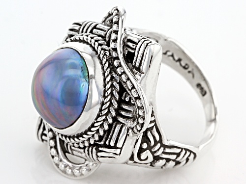 Artisan Gem Collection Of Bali™ 12mm Cultured Peacock Grey Mabe Pearl Silver Solitaire Ring - Size 12