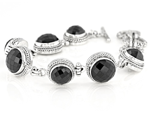 Artisan Collection Of Bali™ 8.50ctw Round Black Spinel Rhodium Over Sterling Silver Bracelet - Size 7.25
