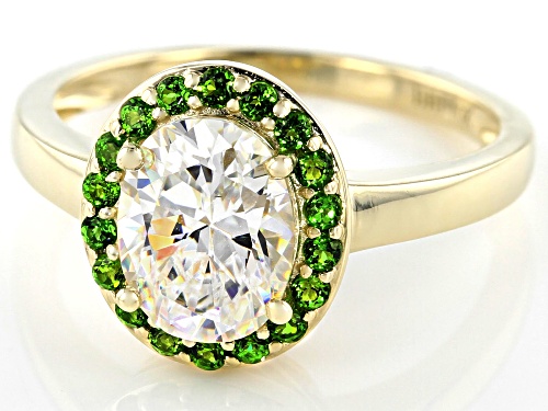 2.25ct Oval Strontium Titanate and .24ctw Round Chrome Diopside 10K Yellow Gold Ring - Size 10