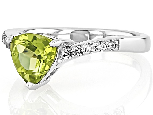 1.60ct Trillion Manchurian Peridot™ With 0.17ctw White Zircon Rhodium Over Sterling Silver Ring - Size 10