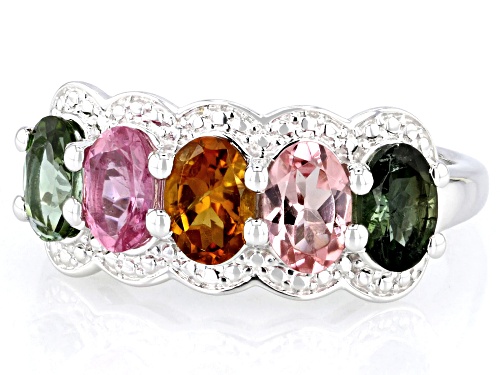 2.11ctw Oval Multi-Tourmaline Rhodium Over Sterling Silver Ring - Size 6