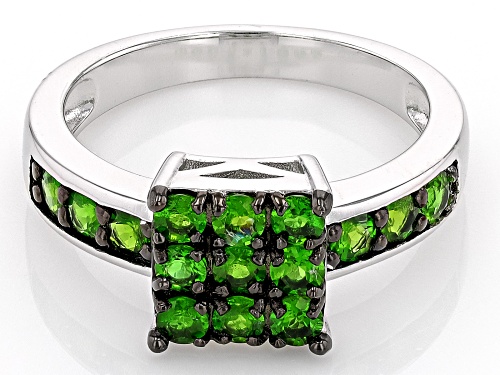 0.90ctw Round Chrome Diopside Rhodium Over Sterling Silver Ring - Size 7