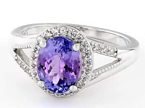 1.50ct Tanzanite With 0.21ctw White Zircon Rhodium Over Sterling Silver Ring - Size 7