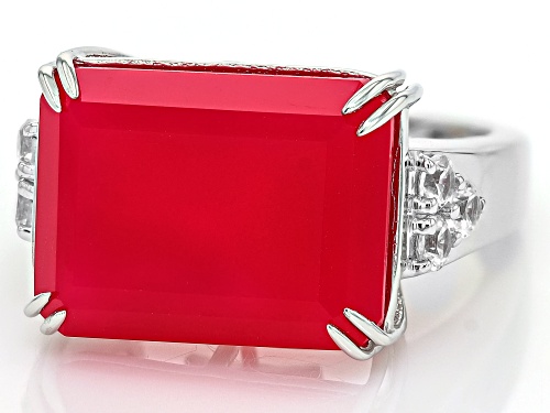 16x12mm Pink Onyx With 0.18ctw White Zircon Rhodium Over Sterling Silver Ring - Size 9