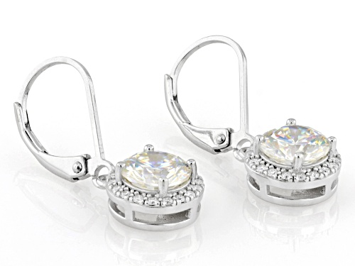 3.54ctw Round Strontium Titanate With .31ctw Round Moissanite Rhodium Over Silver Dangle Earrings